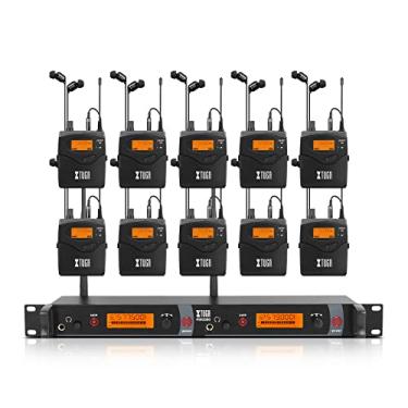 Imagem de XTUGA RW2080 Sistema de monitor de ouvido sem fio mono com 10 bodypacks, design de 2 canais, sistema IEM UHF, monitores de palco, fones de ouvido com 40 frequências, alcance de 300 pés, para banda e
