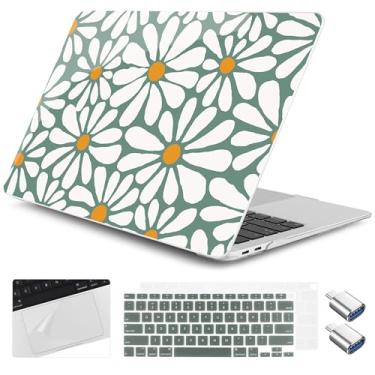 Imagem de Yebiseven Capa para MacBook Air de 13 polegadas M1 2021 2020 2019 2018 modelo A2337/A2179/A1932, capa rígida para laptop com capa de teclado e protetor de trackpad e 2 adaptadores OTG, margaridas