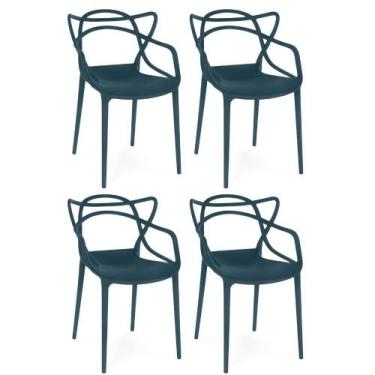 Imagem de Kit 4 Cadeiras de Jantar Allegra Design Empilhável - Azul Marinho - Ma