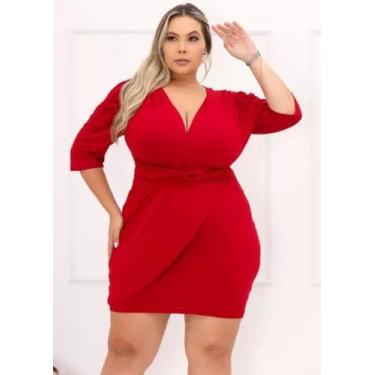 Imagem de Vestido Feminino Plus Size Decotado Preto Manga - JOSY MODAS, Vermelho