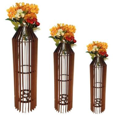Imagem de Vaso de Chão Decorativo Grande MDF PENEDO - LENOBRE, Marrom, Kit com 3
