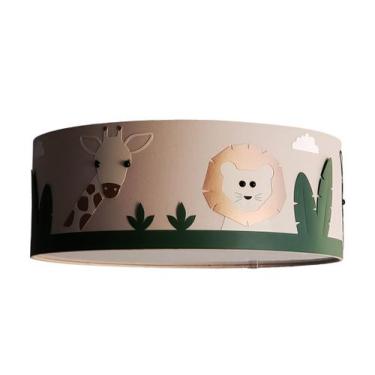 Imagem de Luminária Infantil Plafon Safari Cúpula Tecido Cáqui 40x15 - Tom Luz