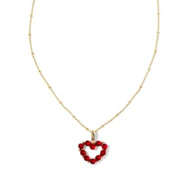 Imagem de Kendra Scott, Colar feminino com pingente curto de coração Ashton, vidro vermelho dourado, tamanho único, One Size, Latão, Zircônia cúbica