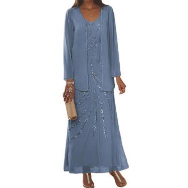 Imagem de Vestidos para a mãe da noiva Clothfun Sequin Steel Blue