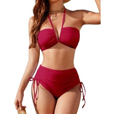 Imagem de Conjunto de biquíni Blooming Jelly feminino de cintura alta vermelho p