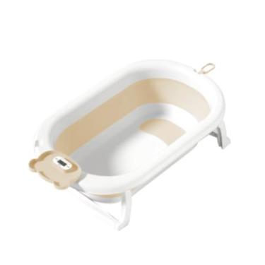 Imagem de Kids Need - Banheira Infantil Grande 50 Litros Dobrável Retrátil Com Termómetro, Porta Sabonete e Porta Chuveirinho - Individual Ou Kit Com Almofada Assento Travesseiro Flutuande De Banho Para Bebê Com Alça Ajustável. (Banheira Amarelo Claro)
