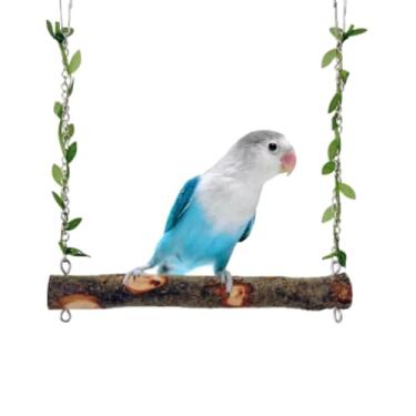 Imagem de Baloiço de pássaros de estimação, brinquedos de gaiola de papagaio, brinquedo de balanço de madeira natural com folhas de pano, decoração para periquito, calopsita, conure, pombinhos, canários e