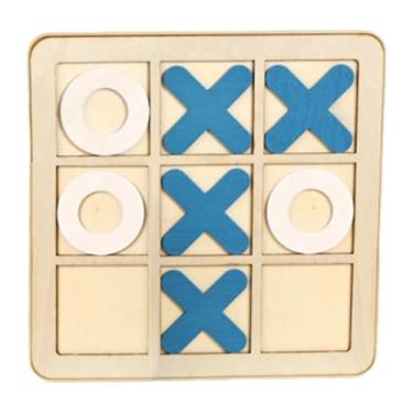Imagem de harayaa Jogo de tabuleiro 2 em 1 de madeira, jogo de tabuleiro TAC Toe, jogos divertidos para a família, presente, brinquedo educacional portátil, de para, Branco Azul