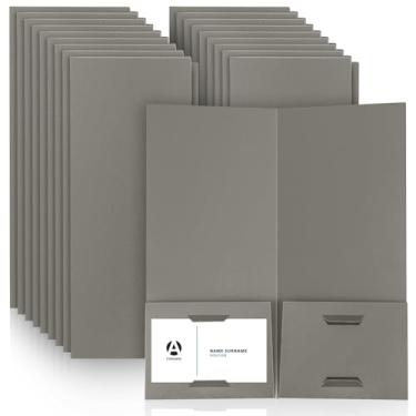 Imagem de Henoyso 50 pastas de apresentação de 10 x 23 cm, 2 pastas de bolso com dois porta-cartões de visita, ideal para convidados bem-vindos, informações do cliente, confirmação, organização de recibo (cinza