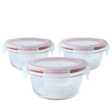 Imagem de Kit 3 Pote De Vidro Hermético Redondo Com Tampa Lock Marmita Fit 400ml