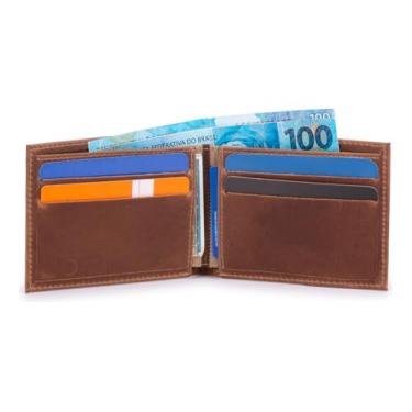 Imagem de Carteira Masculina Slim Pequena Luxo Elástico Couro Legítimo(Marrom)