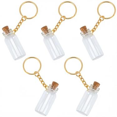 Imagem de CRASPIRE 5 porta-chaves de garrafa de vidro de 5 ml com rolhas, frascos de vidro dourado, mini garrafas, tubos pequenos, garrafas de desejos para mochila, bolsa, pendurar, artesanato, lembrancinhas de
