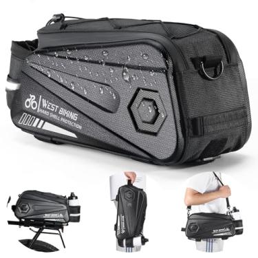 Imagem de West Biking Bolsa para banco traseiro de bicicleta – Bolsa para bagageiro de bicicleta, bolsa de transporte de bicicleta à prova d'água com capacidade de 8,6 L, zíper duplo resistente à água, bolsa de carga para assento traseiro de ciclismo com alça de ombro/mão e capa de chuva