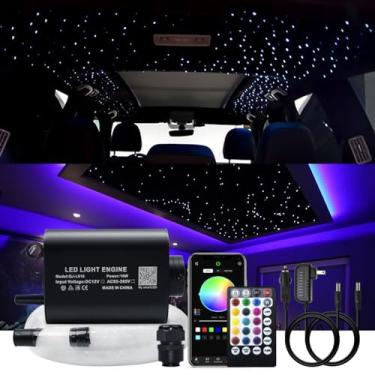 Imagem de AKEPO Luzes de fibra óptica RGBW 16W para carro e música doméstica + kit de luz de teto estrela de controle de aplicativo, fonte de luz com sensor de som com controle remoto musical RF de 28 teclas e