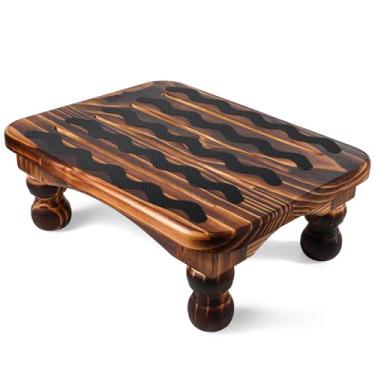 Imagem de URFORESTIC Banco de madeira maciça para cama supergrande/degraus de cabeceira para camas altas/madeira maciça super resistente para até 136 kg Burned Finish