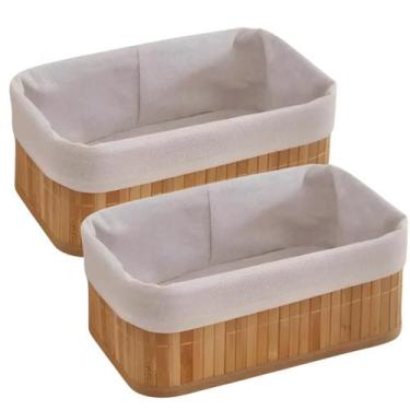 Imagem de Jogo 2 Cestas Desmontável Bambu Natural 38x28cm Com Forro Mundiart