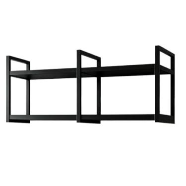 Imagem de Prateleira Nicho Suspensa Estilo Industrial 100cm Base de Ferro Tampo de Madeira Prateleira de Parede para Sala e Escritório(PRETO/PRETO)