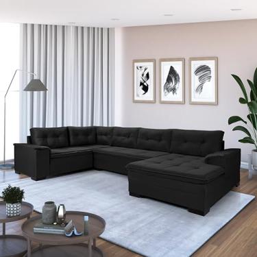 Imagem de Sofá Viena 6 Lugares Com Chaise e Canto Suede Casa Imperial (PRETO 381)
