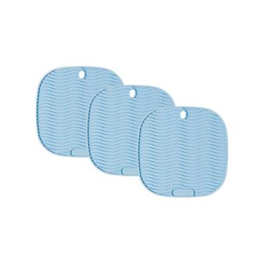 Imagem de Conjunto de Descansos de Panela Quadrado de Silicone Azul - 3 unidades - 17x17cm - Resistente ao Calor e Deslizamento - Livre de BPA