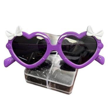 Imagem de óculos De Sol infantil modelo coração com laço pra menina(Roxo)