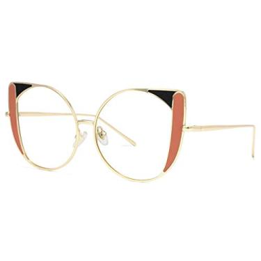 Imagem de Voogueme Óculos de armação para olhos de gato com lente transparente para mulheres Eleni OM02119, Laranja, Large