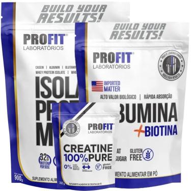 Imagem de WHEY ISOLADO 900G l ALBUMINA COM BIOTINA 1KG l CREATINA MONOHIDRATADA PURA 250G l PROFIT-Unissex
