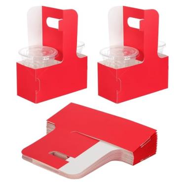 Imagem de PATIKIL Porta-bebidas com alça, 15 peças de papelão kraft, 2 porta-copos para bebidas quentes ou frias, sacos de presente de flores, caixas de embalagem floral, festa, vermelho