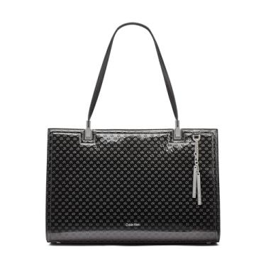 Imagem de Calvin Klein Nova Bolsa de corrente com compartimento triplo, relevo patenteado, preto/prata, tamanho único