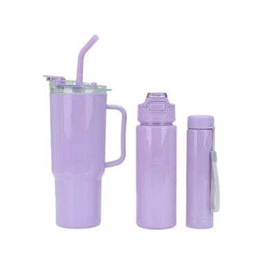 Imagem de Garrafa de Água com Timer, Squeeze Motivacional - Kit 3 pçs, Copo com Adesivos para Lembrar de Beber Água, Garrafa Fitness e Trendy (Roxo)