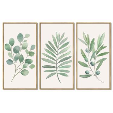 Imagem de KUVIOKE Arte de parede de planta botânica sálvia eucalipto folha verde clara decoração de parede emoldurada para quarto, sala de estar, banheiro, escritório em casa, pronto para pendurar, 20 x 25 cm