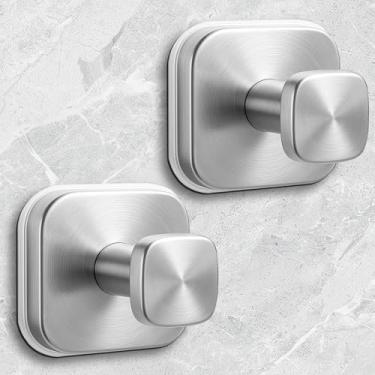 Imagem de Ganchos de chuveiro para chuveiro interno, ganchos de ventosa para janela e porta de vidro, banheiro, cozinha, espelho, ganchos de toalha removíveis para banheiros, pacote com 2 (prata)