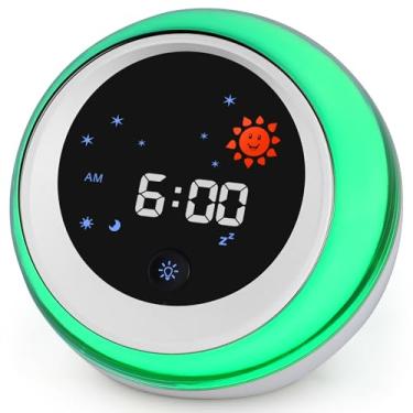 Imagem de TIMEFUN Despertador infantil, relógio OK para acordar com sol e estrela, máquina de som, luzes noturnas, temporizador de soneca, relógio de treinamento de sono para crianças, crianças