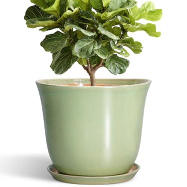 Imagem de SUNPOTFOR Vaso de cerâmica - Vaso de plantas de 30,5 cm para ambientes internos e externos, vaso redondo com orifício de drenagem e pires, vaso de plantas grande, vasos de flores modernos, decoração