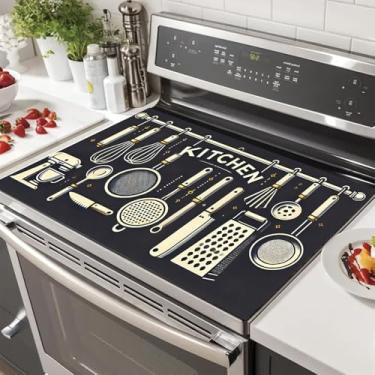 Imagem de HOMETITUTE Capas superiores de fogão para fogão elétrico protetor de fogão de vidro resistente ao calor 71 x 50 cm tapete de balcão de cozinha almofada de secagem de pratos RV range top cover