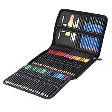 Imagem de Aqur2020 95pcs Kit de Ferramentas de Esboço de Pintura de Arte Com Lápis Colorido Colorir Lápis para Colorir Lápis de Grafite Lápis de Carvão para Apagador de Abalador de Zíper para