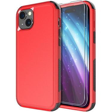 Imagem de Diverbox Capa para iPhone 15 Plus [à prova de choque] [à prova de queda] [protetor de tela de vidro temperado], capa de telefone de proteção resistente para Apple iPhone 15 Plus 6,7 polegadas vermelha