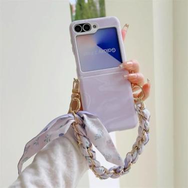 Imagem de Capa protetora à prova de choque para Galaxy Z Flip6 com alça de pulso e lenços (para Galaxy Z Flip6/roxa)