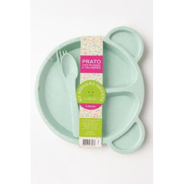 Imagem de Kit Alimentação Refeição Bebe Infantil Plástico 3 Peças - Wheat, Verde