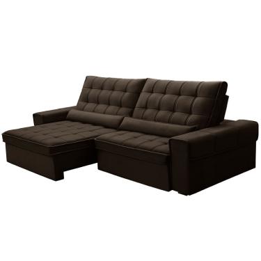 Imagem de Sofá Retrátil Reclinável Para Sala 4 Lugares 290cm Nebrasca F04 Veludo Marrom Escuro - Lyam Decor