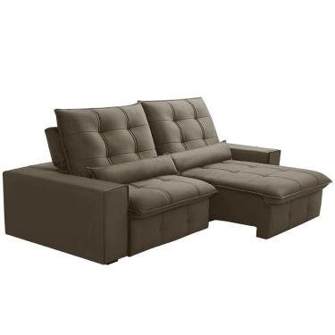 Imagem de Sofá Retrátil Reclinável Para Sala 3 Lugares 230cm Curie F04 Veludo Marrom Claro - Lyam...