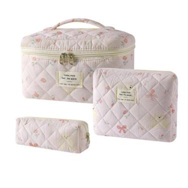 Imagem de Bolsa de maquiagem uekeboag, algodão acolchoado, coquete floral, 3 uni