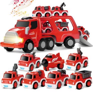 Imagem de Caminhão de bombeiros Toy Cars MindPal com 6 carros de construção e av