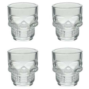 Imagem de Kit 4 Copos Shot Vidro Sodo Cálcico Caveira Rock Style 50Ml