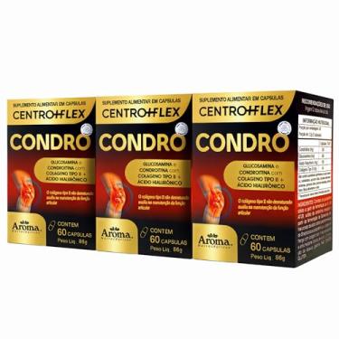 Imagem de Kit 3x Centro+Flex Condro | Condroitina e Glucosamina + Colagéno Tipo 2 com Ácido Hialurônico 180 capsulas