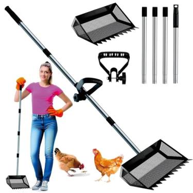 Imagem de Pá de cocô de galinha e ancinho 2 em 1, pá de galinheiro de metal, pá de peneiramento de areia, limpeza de resíduos de animais de estimação. Ferramenta de limpeza de peneiramento de areia com alça de