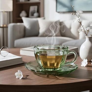 Imagem de Xicaras de Cha e Cafe Vidro Canelado Verde Rosa Peach (Xicara de Cha Verde)