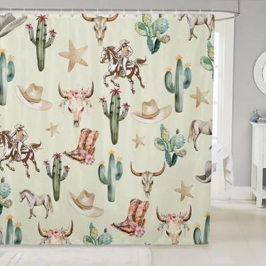 Imagem de Feelyou Cortina de chuveiro asteca ocidental para decoração de banheiro, cortina de banho de cavalo para crianças, meninos, meninas, adolescentes, decoração de quarto de caubói ocidental, touro