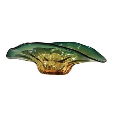 Imagem de Fruteira de vidro fruteira arte moderna prato de frutas grande capacidade casa sala de estar mesa de jantar prato de frutas transparente prato de doces verde em forma de leque cesta de frutas