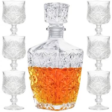 Imagem de Garrafa Licoreira Quadrada + 6 Mini Taças de Dose Vidro Licoreira Decoração Cristal Whisky Licor