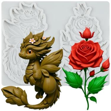 Imagem de MYPRACS Molde de silicone Dragon Rose Fondant para decoração de bolos de açúcar, topo de cupcake, pasta de goma de chocolate, argila de polímero